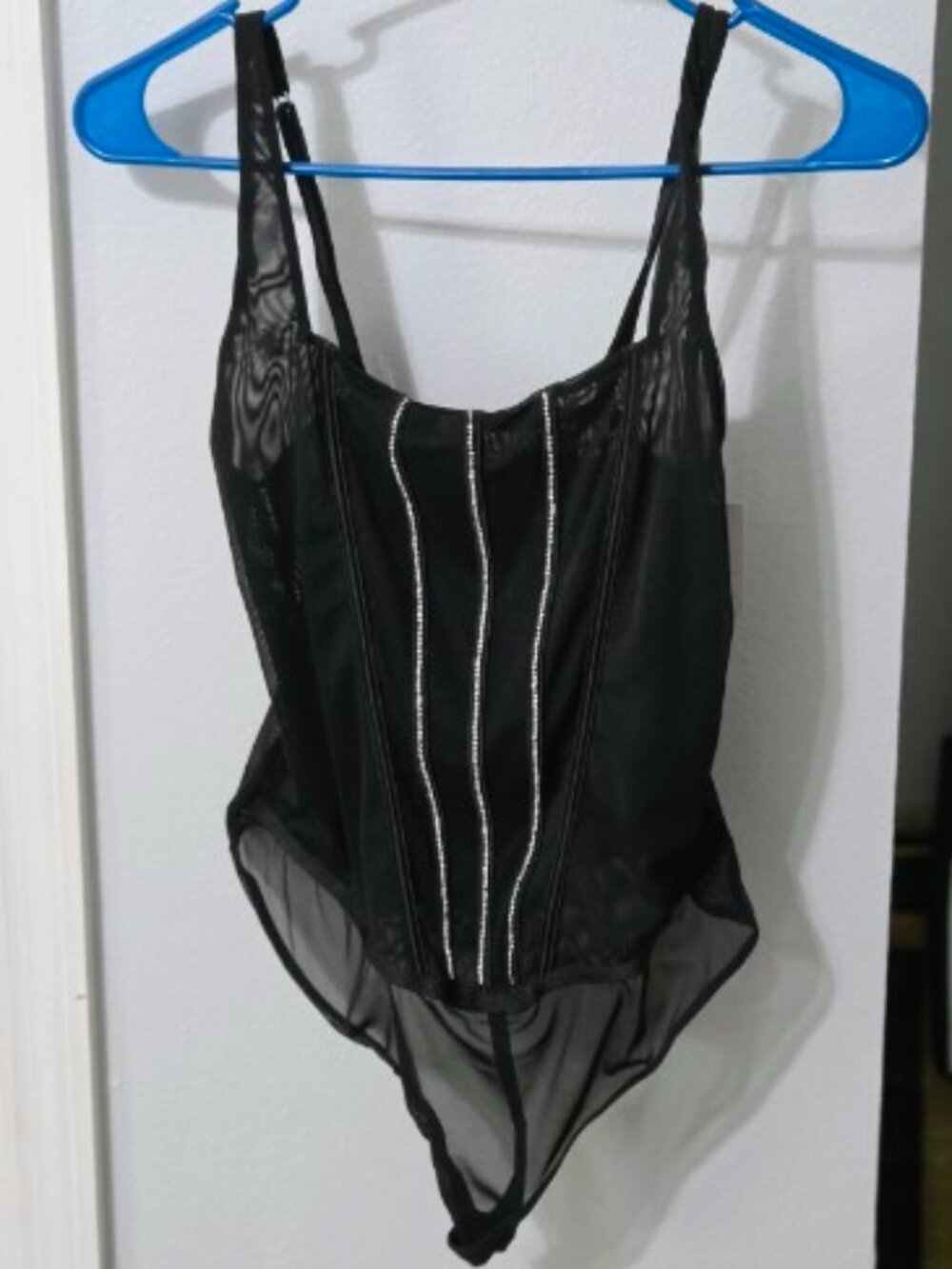 NWT Auden Target Black Sheer Mesh Rhinestone Corset Bodysuit Medium